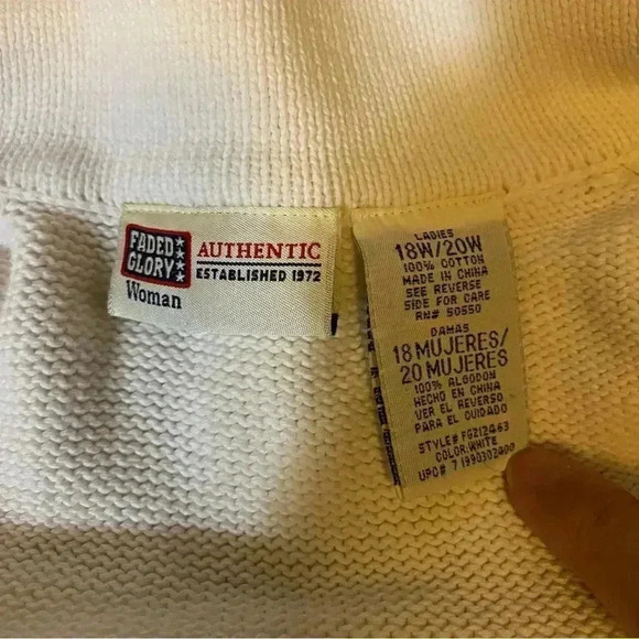 VGT FADED GLORY Authentic Jacket Sweatshirt Front Zip-up White 18W/20W - Picture 3 of 12